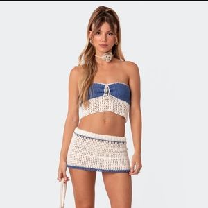 Cabana contrast crochet mini skirt and top